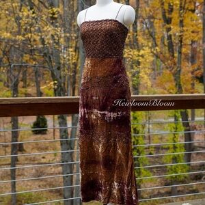 Vintage 90s Badgley Mischka Brown Velvet Midi Dress